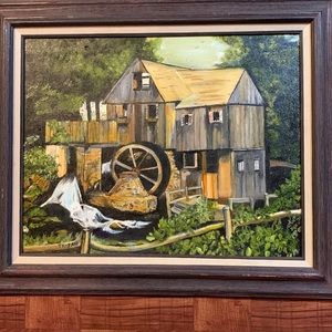 16x20 in Framed hard canvas oil painting house and scenic waterwheel